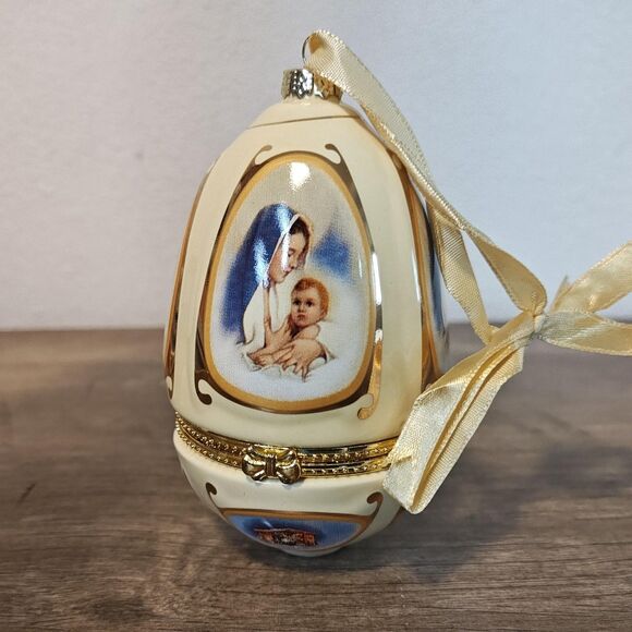Mr. Christmas Musical Egg Ornament Hinged Trinket Box Madonna Nativity w/Box - Picture 7 of 14